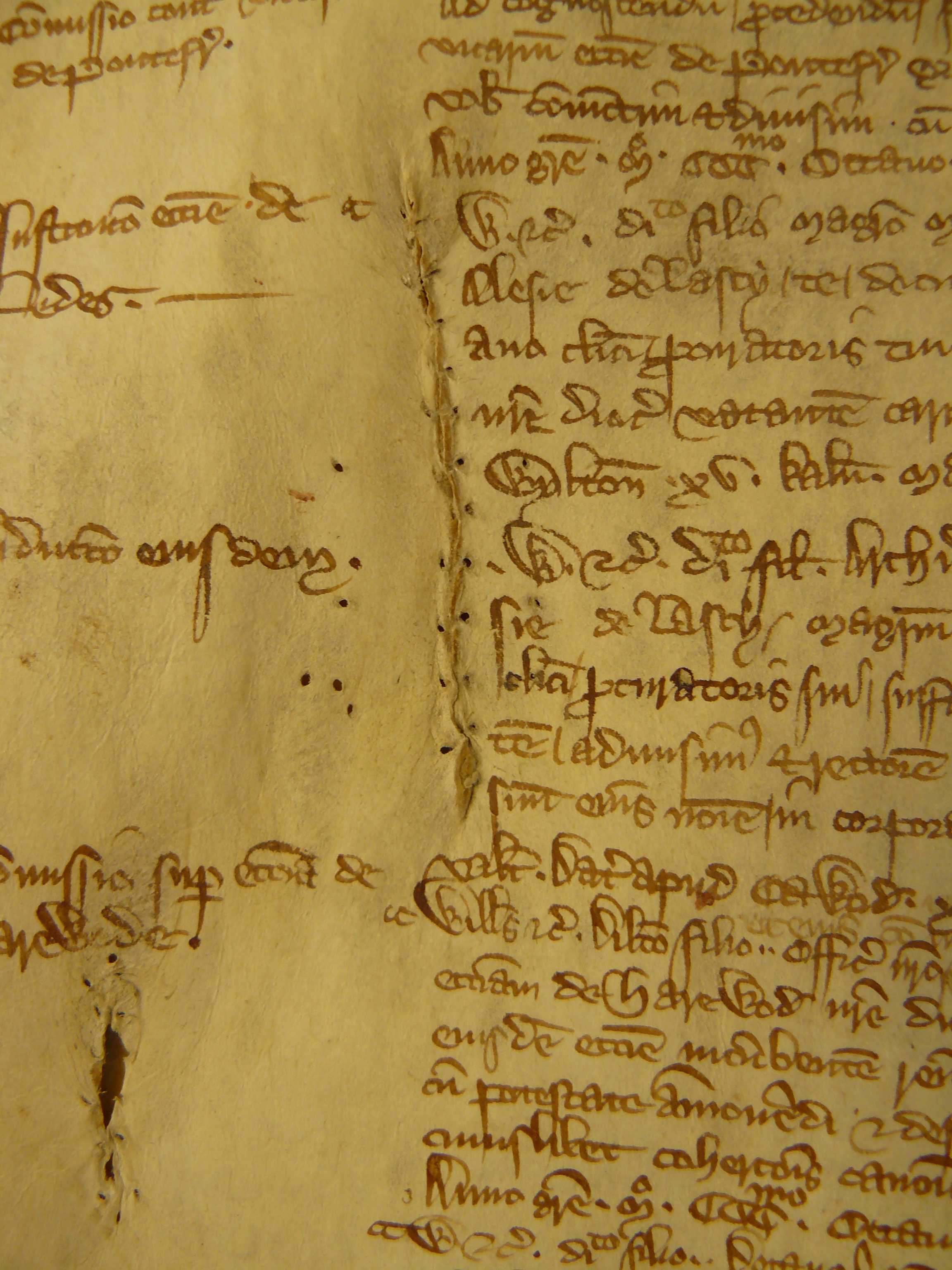 Image: Sewn repair in Archbishop's Register 7 Greenfield, 1306 - 1311 (By permission of The Borthwick Institute for Archives)